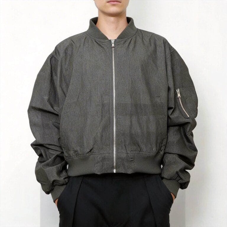 Jimeng 2026 04 01 8447 将第一张图片中的模特与第二张图片中的夹克结合，生成模特穿着该夹克的上半身正面照片... 副本