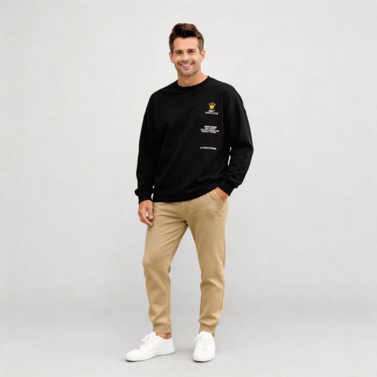 jimeng 2026 03 30 7741 参考第二张图片的效果，将模特替换为第一张图片中的欧美男模特，穿着第三张图片的圆领...