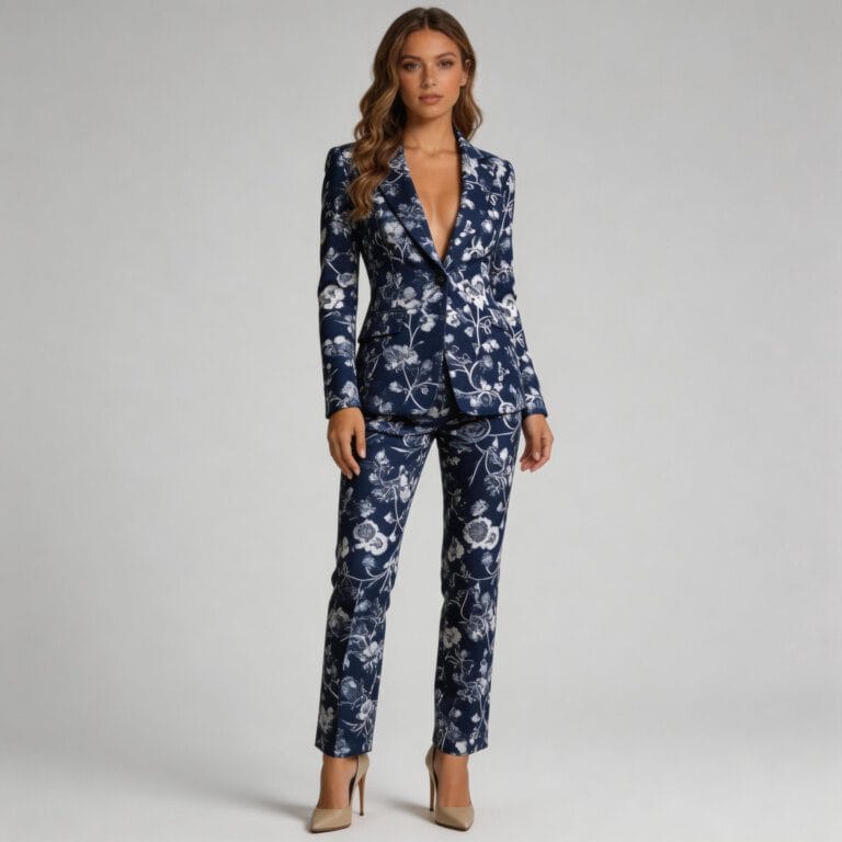 Custom Navy Floral Print Suit