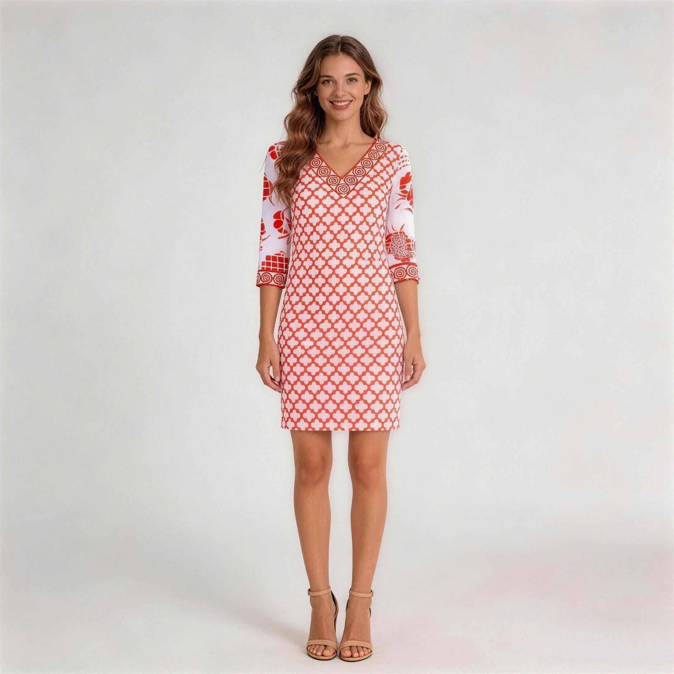 Polyester Heat Transfer Dresses - Coral Geometric Front Design