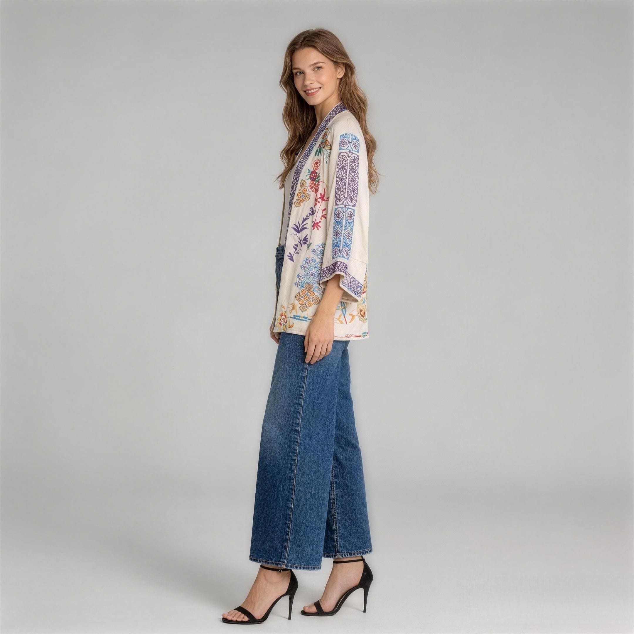 Custom Bohemian Embroidered Blouses - Side Profile With Wide Sleeves