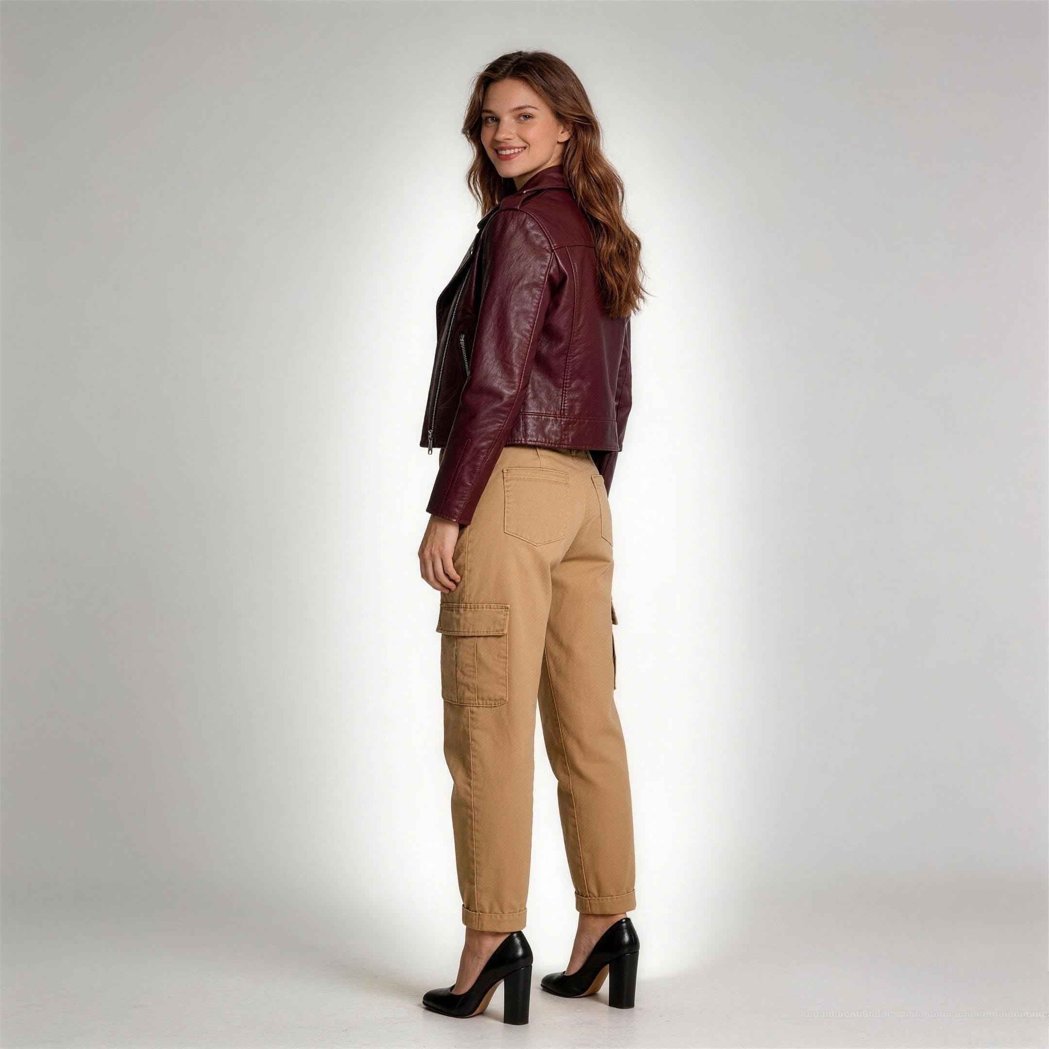 Custom Women'S Pu Leather Jackets - Back View Contemporary Design