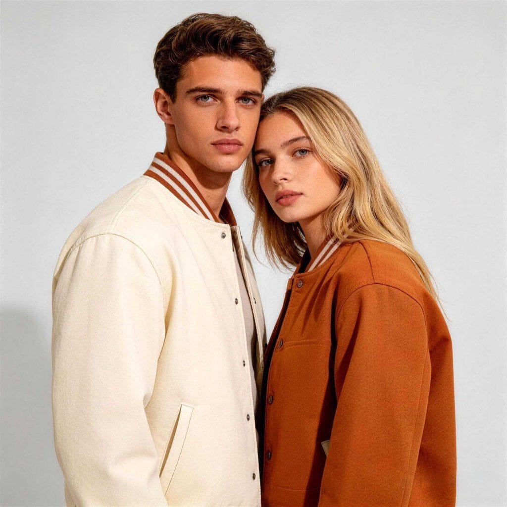 Beige Custom Campus Jackets Wholesale Button Front Striped Rib