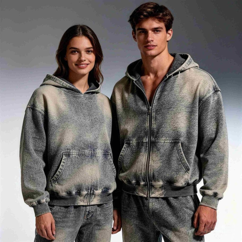 Gray Acid Wash Hoodies Wholesale Vintage Distressing Front View