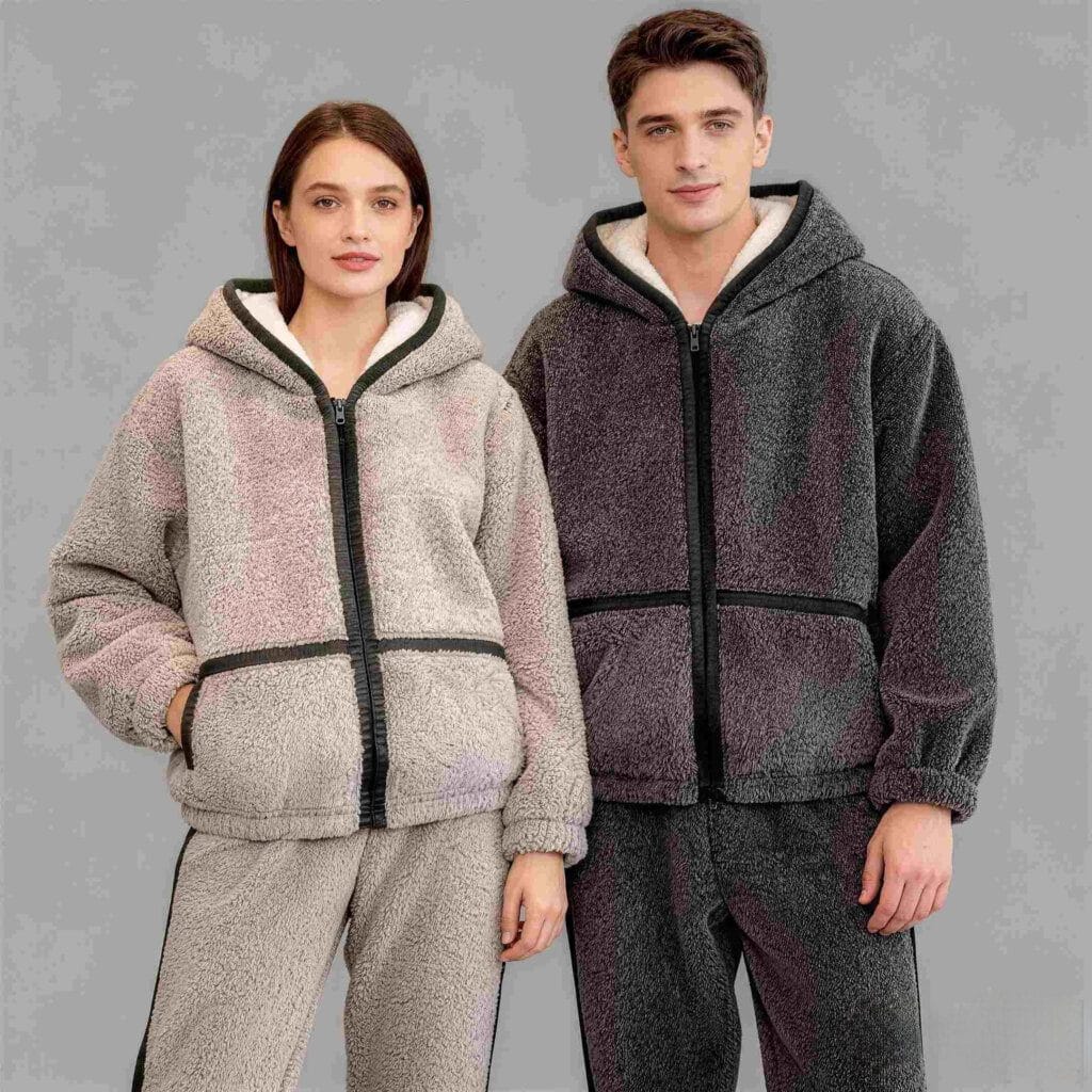 Beige Fleece Loungewear Wholesale Hooded Jacket Soft Texture