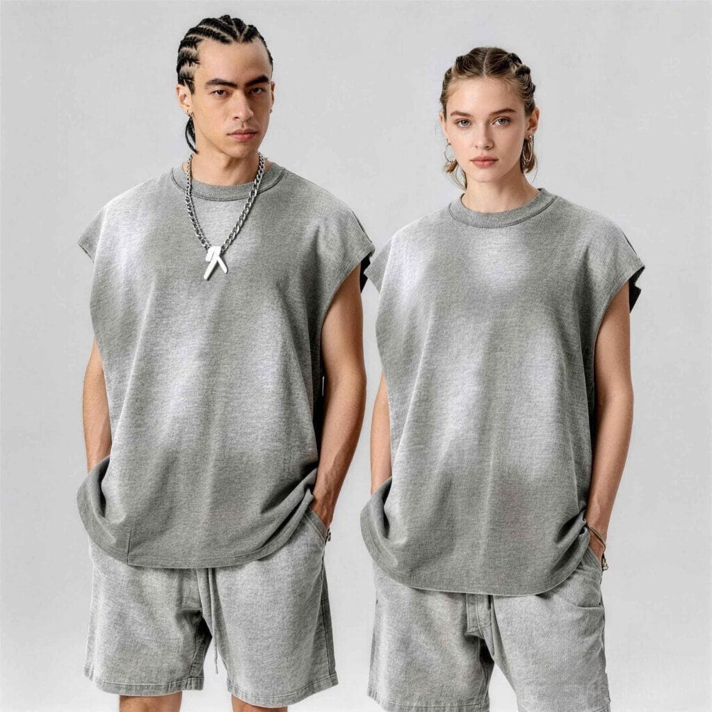 Gray Sleeveless Tops Wholesale Dropped Armhole Muscle Shirt