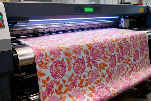 Reactive Digital Printing Showing Vibrant Floral Design On Fabric