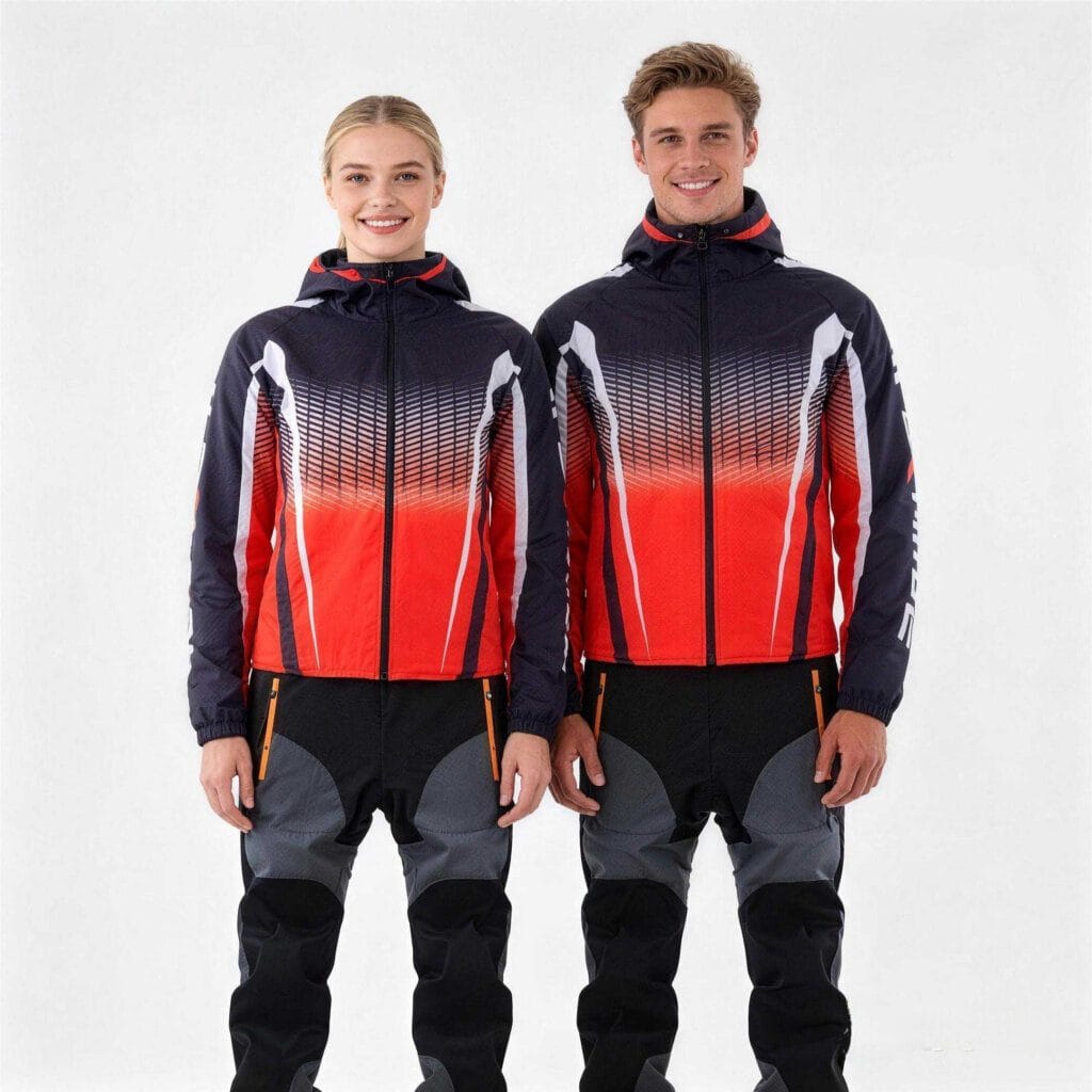 Red Black Fishing Jacket And Pants Set Waterproof Design