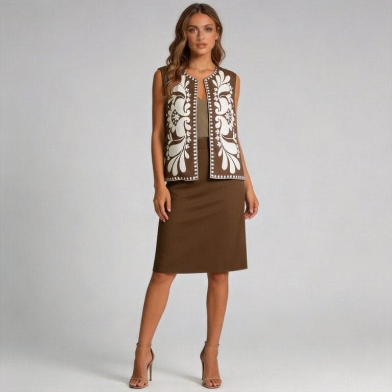 jimeng 2026 03 24 3807 将第一张图片的模特与第二张图片的马甲进行合成，模特穿着第二张图片的马甲，背景为纯...