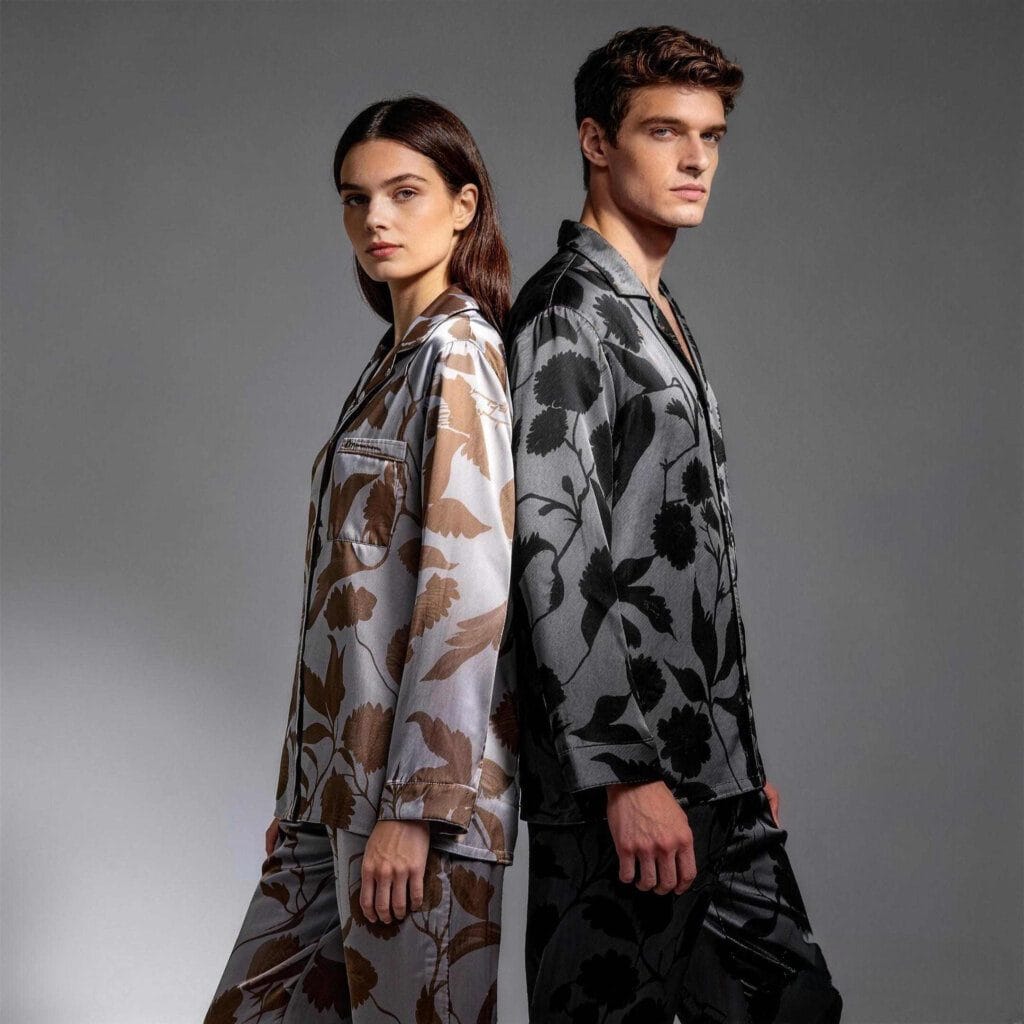 Black Printed Pajamas Wholesale Couples Matching Set