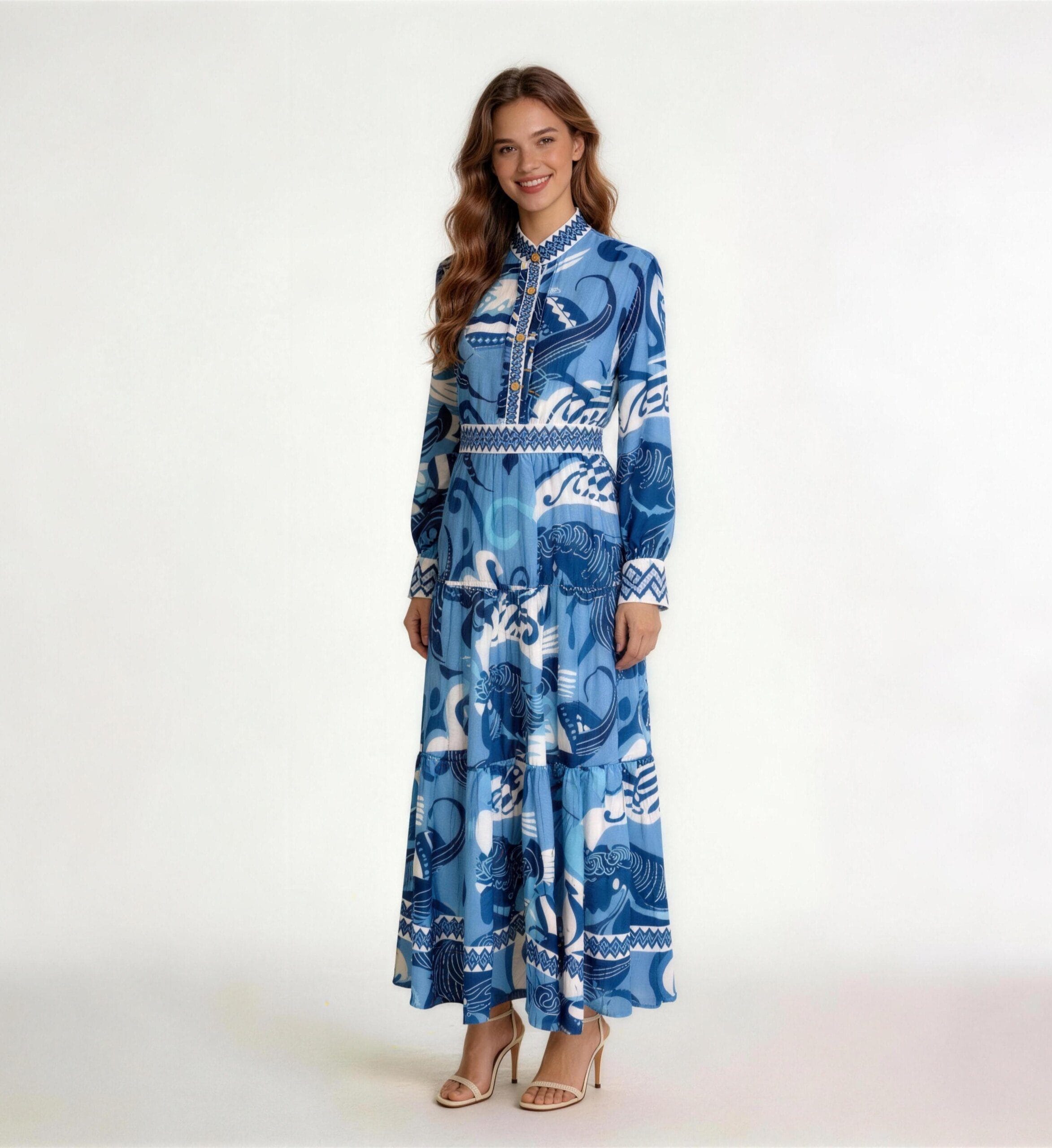 Custom Women'S Apparel Manufacturer Omj Cotton Reactive Printed Dresses