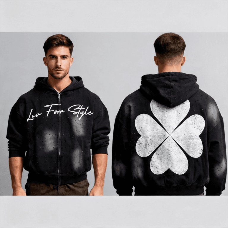 Jimeng 2026 04 16 6437 模特1 穿上连帽衫2 的前幅和连帽衫3 的后幅，生成背面照，背景纯浅灰色，下半身...