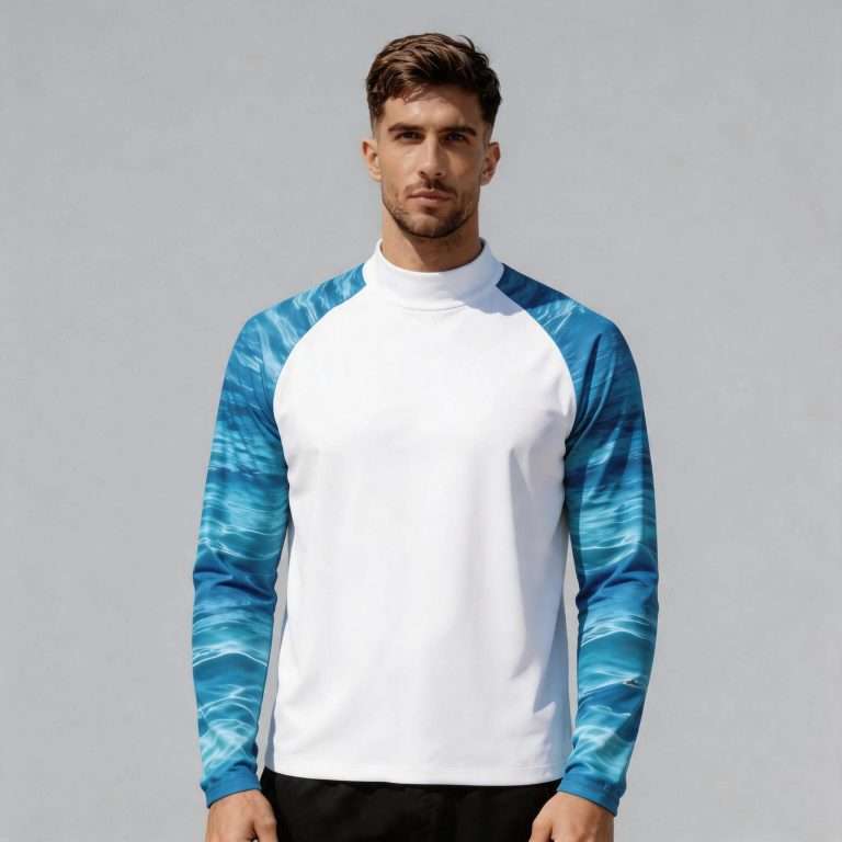 Custom raglan sleeve fishing shirt manufacturer China – Men's Blue Water Ripple Raglan Sleeve Shirt Front View